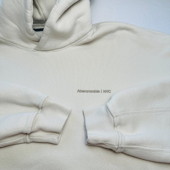 Abercrombie & Fitch Soft A&F The Essentials Pullover Hoodie Men Large Ivory Cozy - Picture 2 of 10